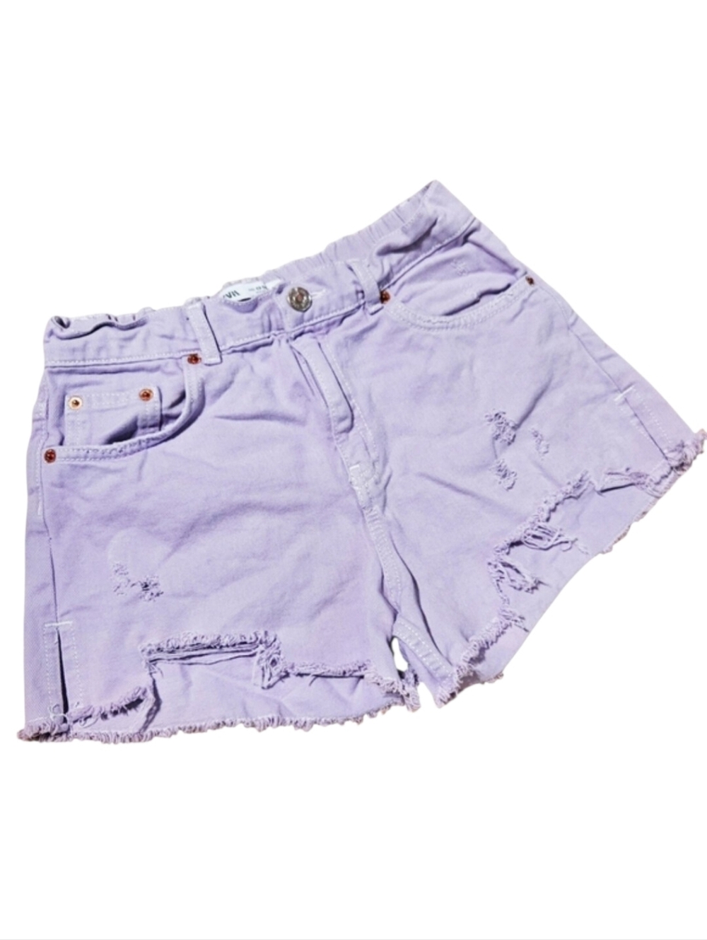 Zara Lavender Distressed Paperbag Denim Shorts Size 13-14